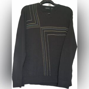 Claiborne Black V-Neck Sweater with Contrast Lines